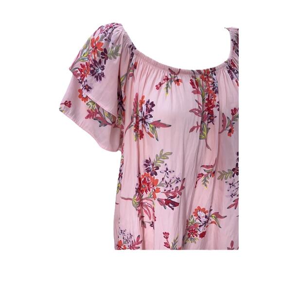 Terra Sky Blouse Tunic Women’s 2X (20W-22W) Pink Floral Print Drop Shoulder - Picture 3 of 7